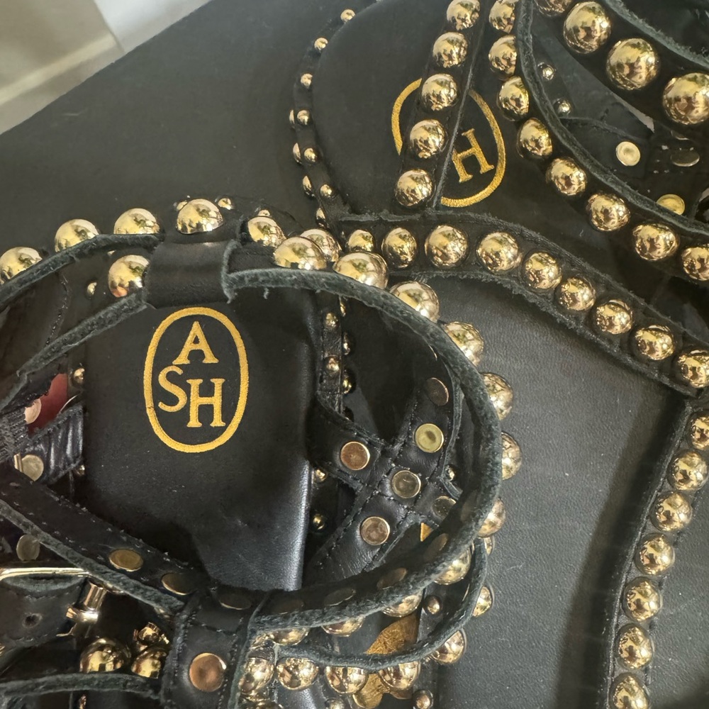 ASH - Play Studded Leather Sandals In Black - Picture 2 of 6